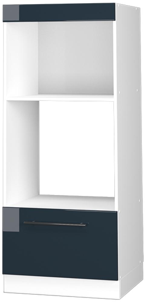 Vicco Mikrowellenschrank Fame-Line Weiß Dunkelblau Hochglanz 60 cm mit Schublade Bild 1