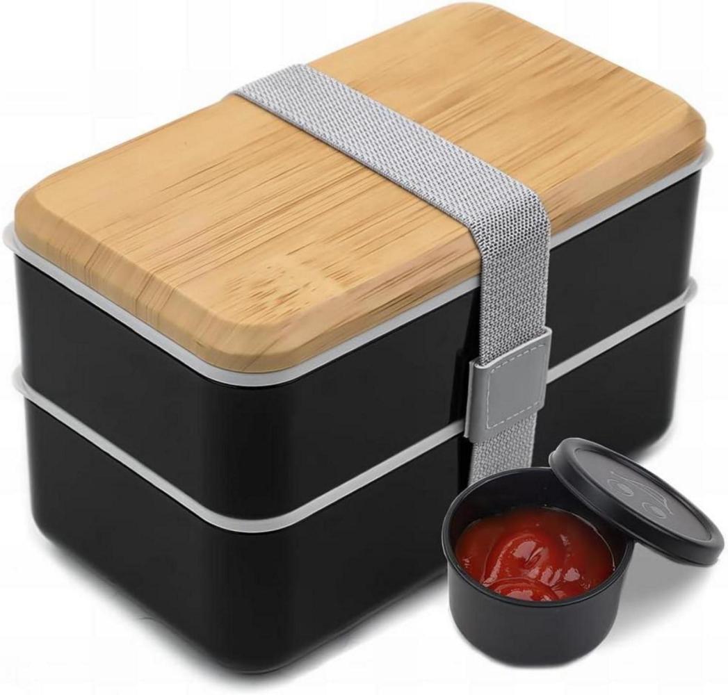 Bugucat Bento Lunchbox 1400ML Schwarz mit Besteck und Soßenbox Bild 1