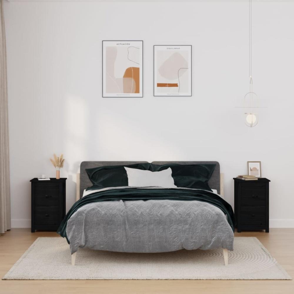 Nachttische 2 Stk. Schwarz 40 x 35 x 61,5 cm Massivholz Kiefer [820955] Bild 1