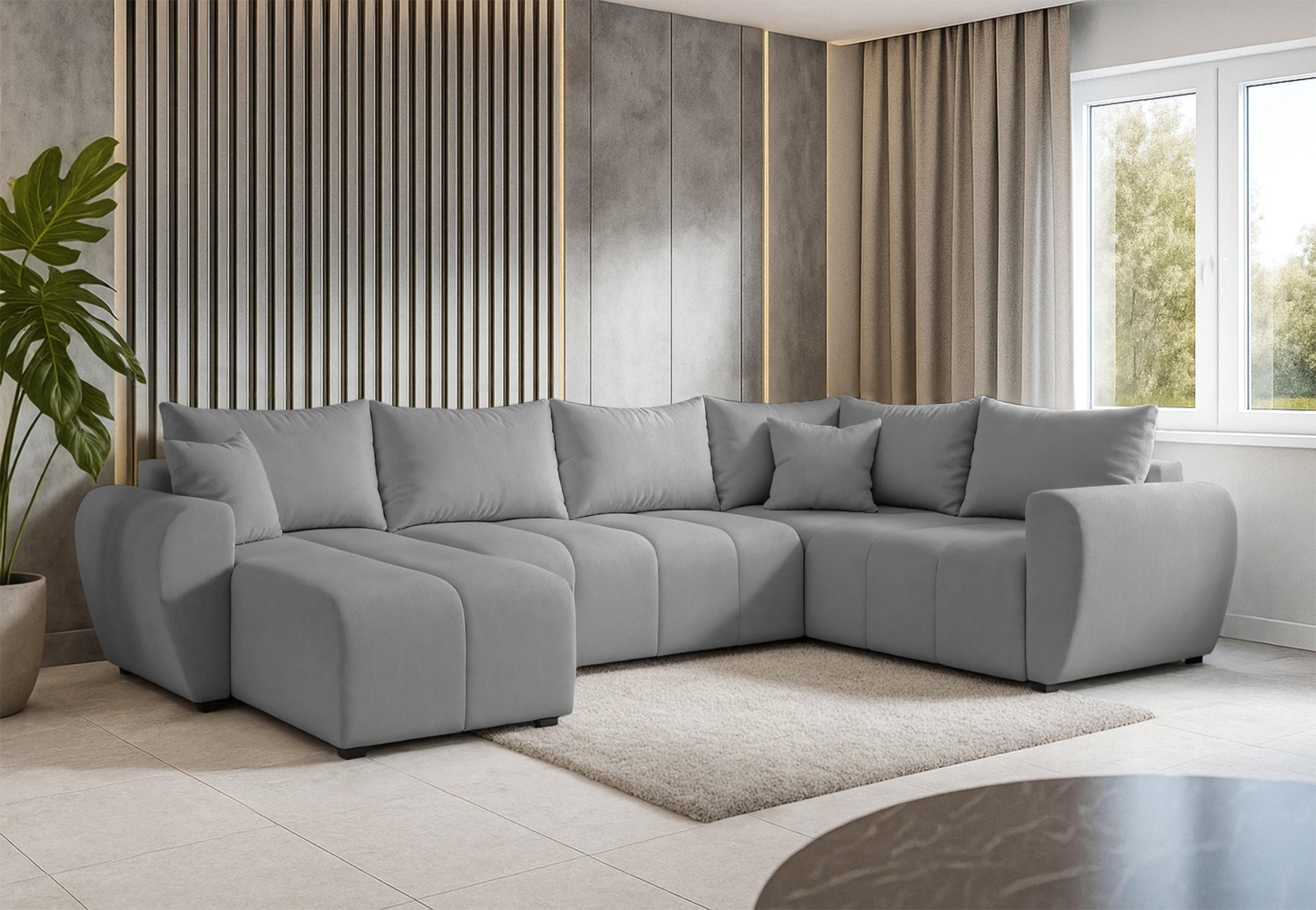 AX LIVING Malatya U XL Wohnlandschaft U Form XXL Ecksofa Hellgrau 303cm R Bild 1