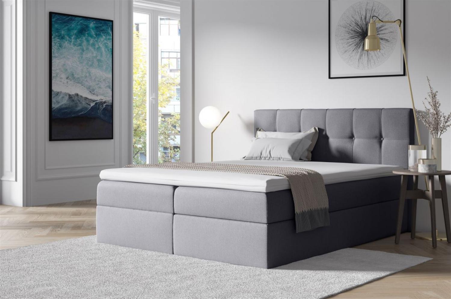 'Burgos' Boxspringbett mit Bettkasten und Topper, Grau, H3, 160x200 cm Bild 1