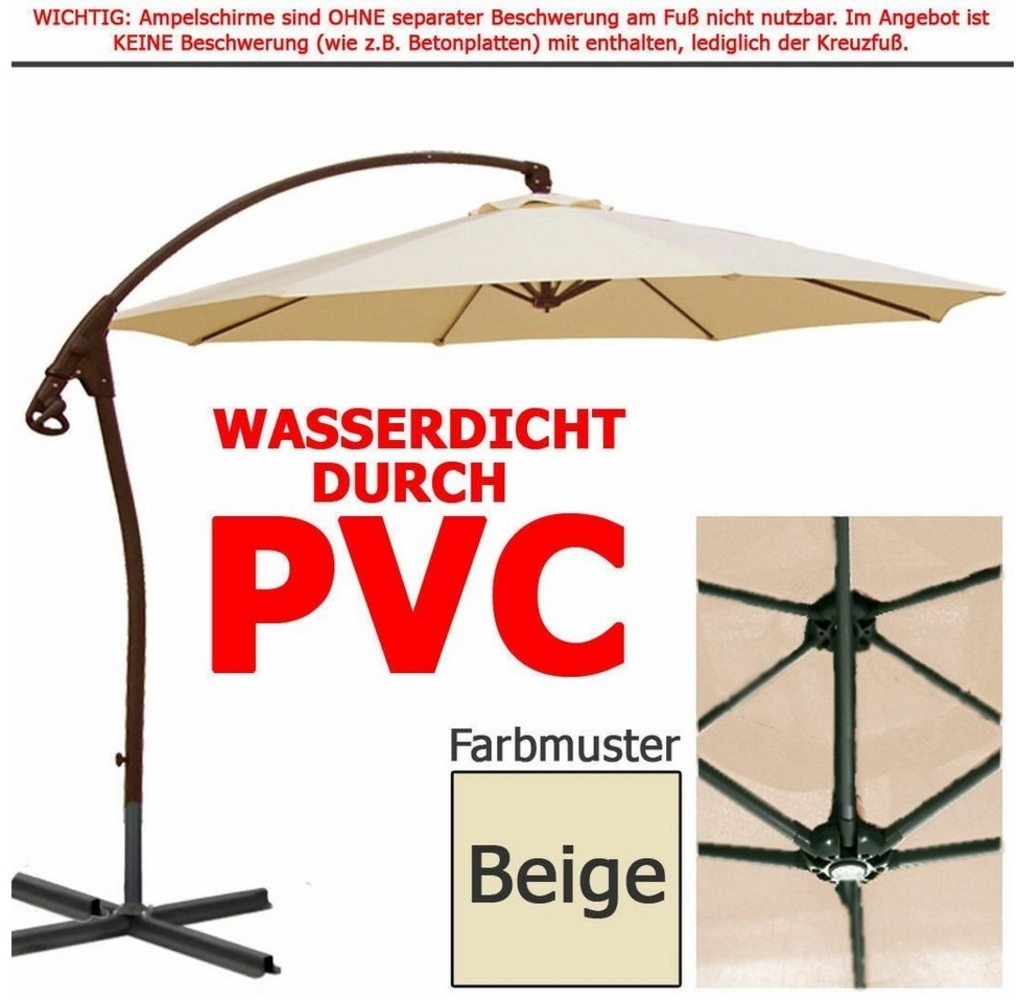 habeig Ampelschirm WASSERDICHT Ampelschirm 3m Marktschirm PVC Schirm 300cm Sonnenschirm, 100% Wasserdicht Bild 1