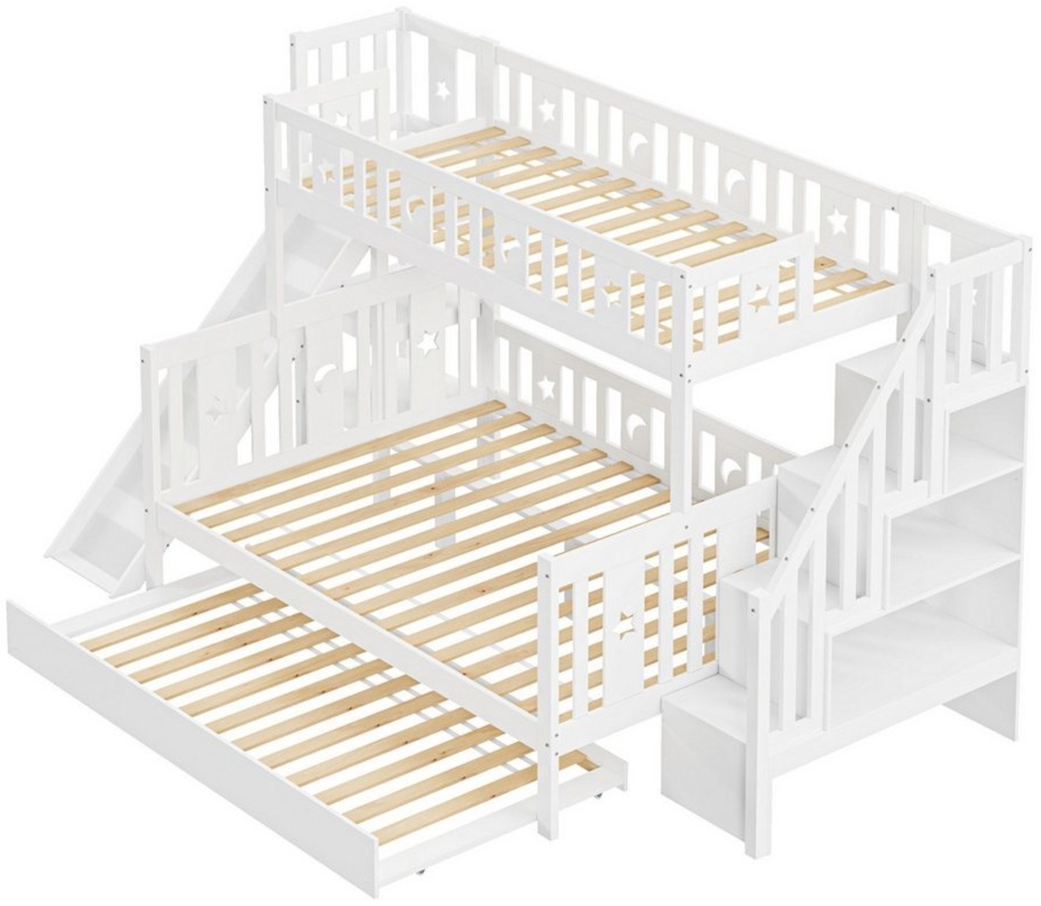 Odikalo Kinderbett Etagenbett Rutsche Regal Sicherheitsstufen Schubladen 90/140*200 weiß Bild 1