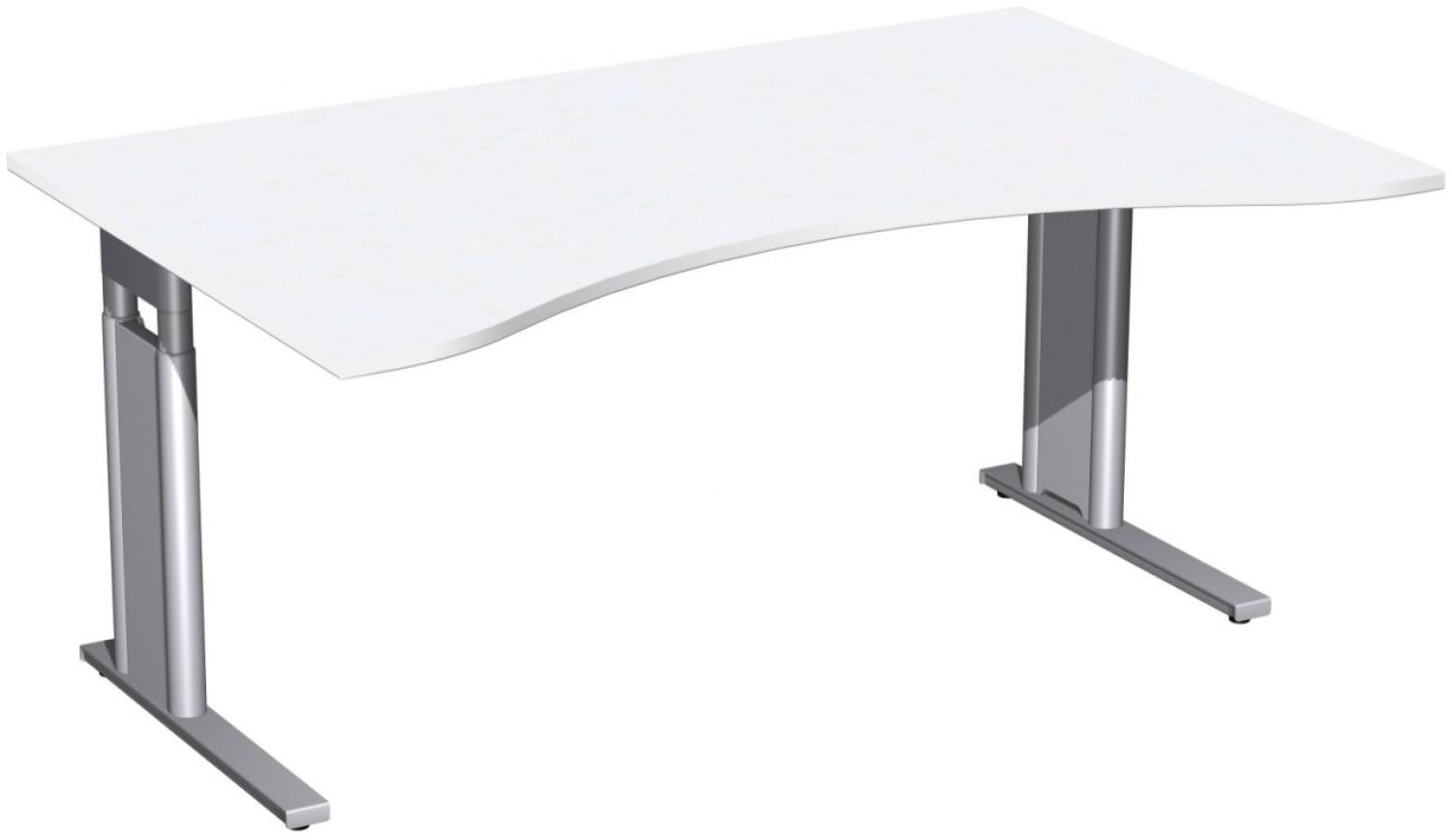 Schreibtisch 'C Fuß Pro' Ergonomieform, höhenverstellbar, 160x100cm, Weiß / Silber Bild 1