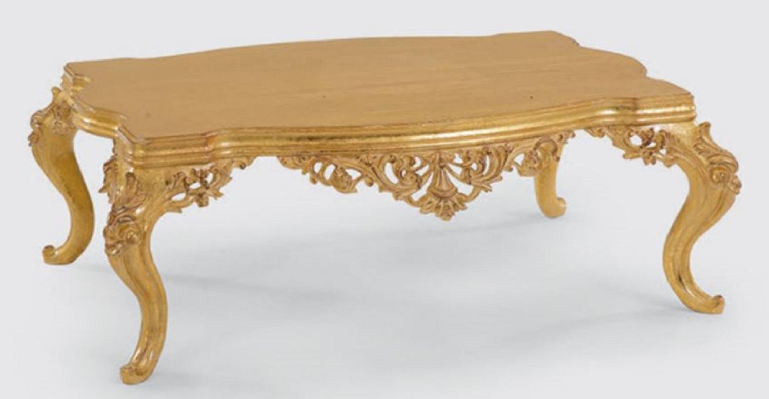 Casa Padrino Luxus Barock Couchtisch Gold 120 x 90 x H. 46 cm - Handgefertigter Massivholz Wohnzimmertisch im Barockstil - Prunkvolle Barock Möbel Bild 1