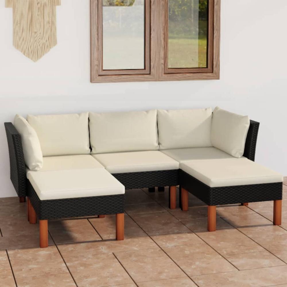 vidaXL 5-tlg. Garten-Lounge-Set mit Kissen Poly Rattan Schwarz 3059733 Bild 1