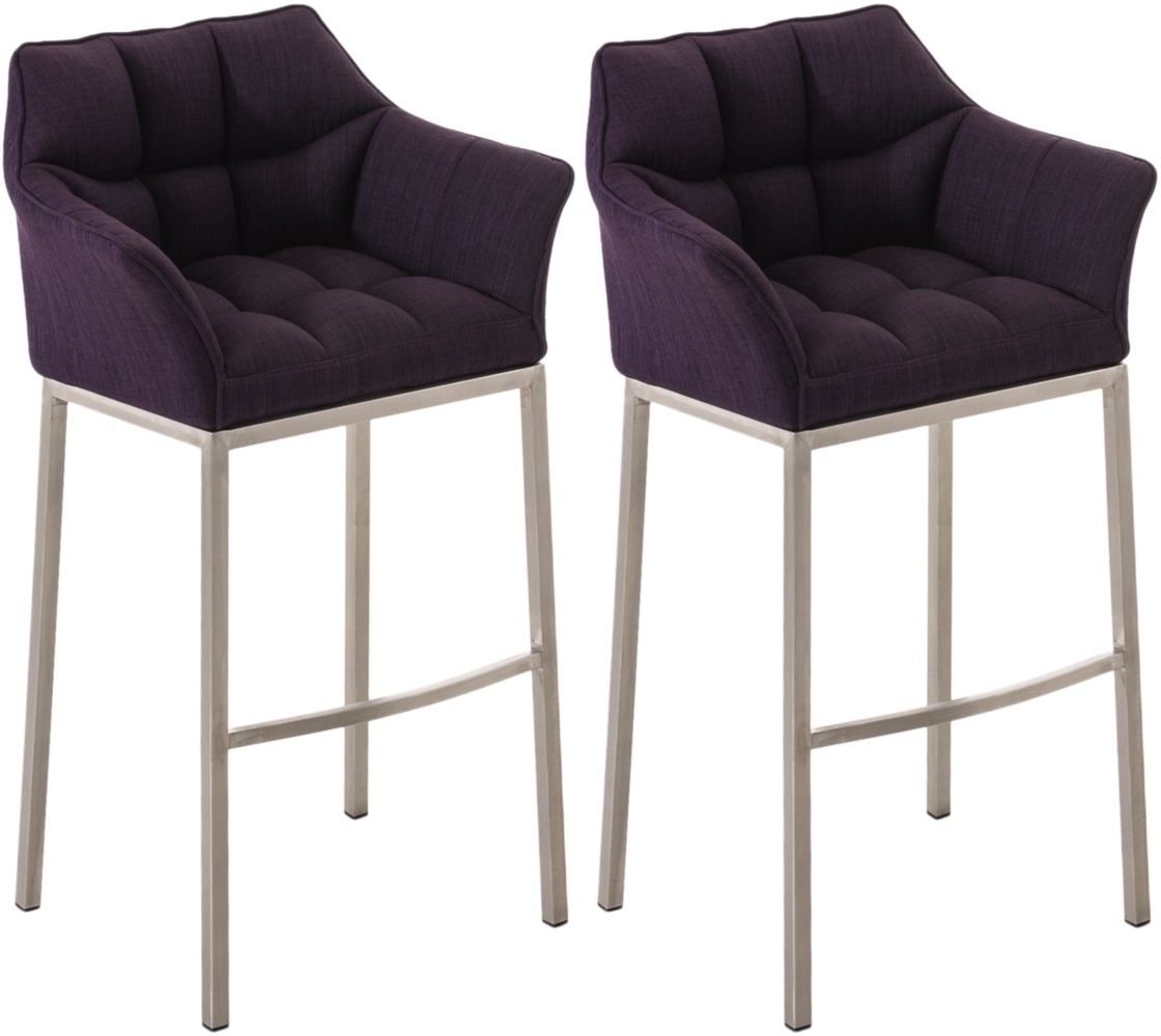 CLP 2er Set Barhocker Damaso Stoffbezug mit Vierfußgestell aus Metall bis 240 kg,lila edelstahl Bild 1