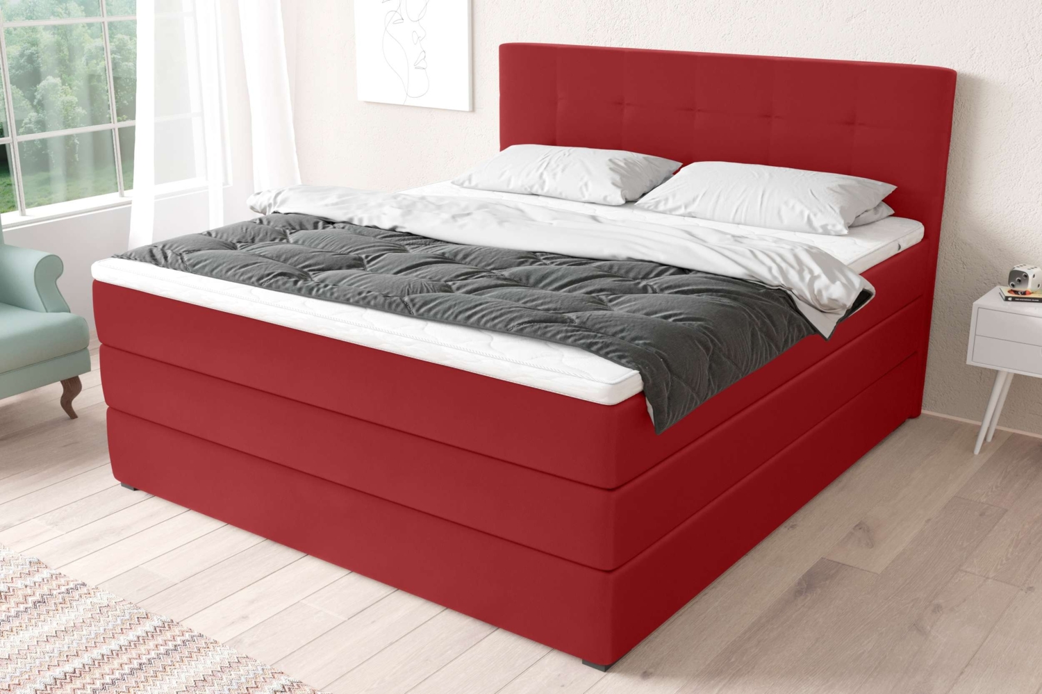 99rooms Madagaskar Boxspringbett Kunstleder MADRYT Rot 140x200 cm Taschen-Federung Bild 1