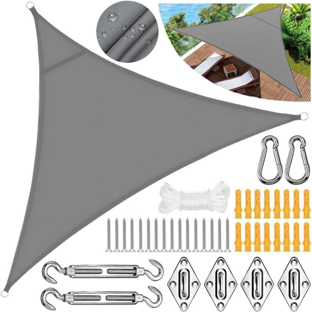 Sonnensegel Dreieckig 3x3m Sonnenschutz Balkon Wasserdicht UV Schutz Grau Bild 1