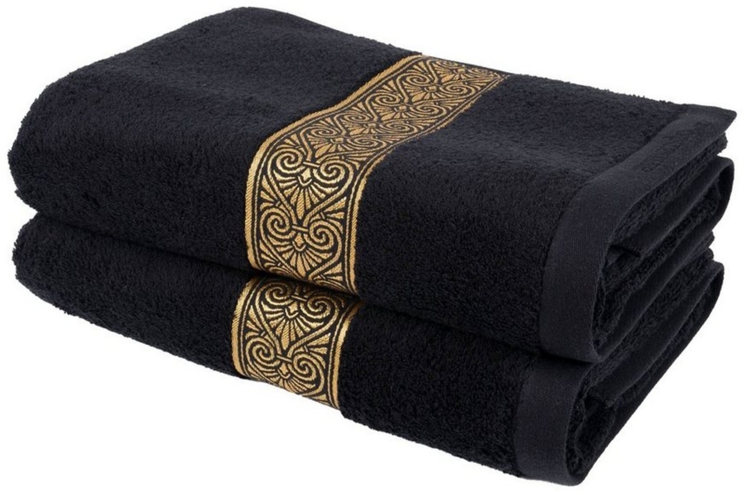 Aymando Badetücher Luxus, 100% ägyptische Baumwolle (2-St), edle Ornamentstickerei in Gold, Aufhängeschlaufe Bild 1