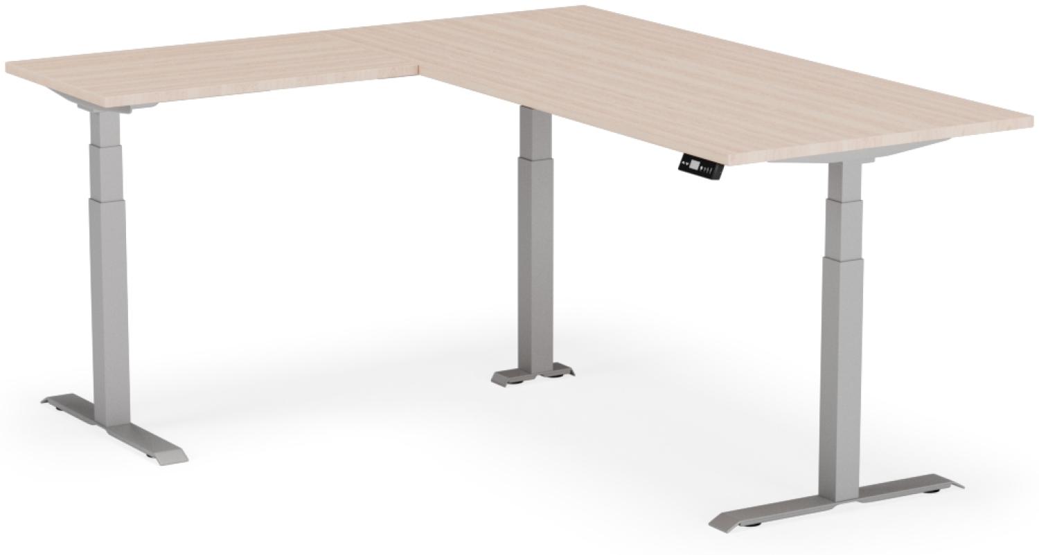 elektrisch höhenverstellbarer Schreibtisch L-SHAPE 200 x 170 x 60 - 90 cm - Gestell Grau, Platte Eiche Bild 1