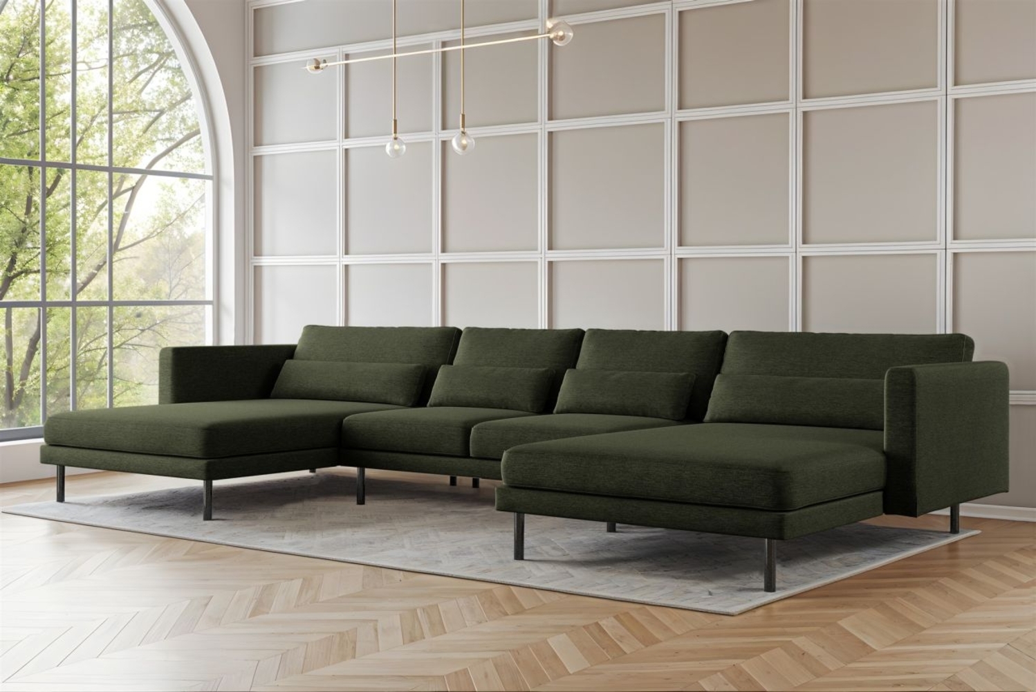 Wohnlandschaft U-Form Sofa AGADA in Stoff Verita Flaschengrün Bild 1