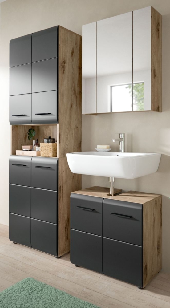 Badmöbel Set Cover in schwarz und Eiche 3-teilig 135 cm Bild 1