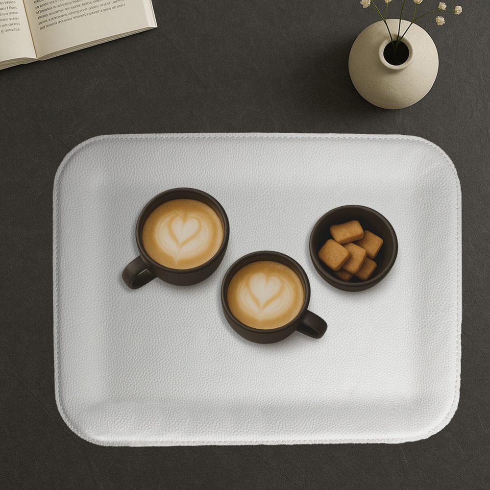 Tablett flach Kunstleder weiß Glattleder Optik 33x25 cm Bild 1