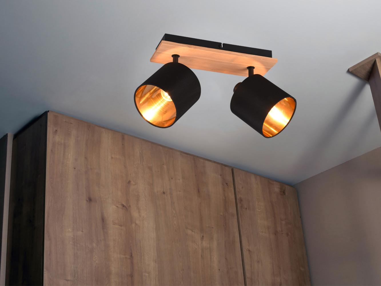 Reality Leuchten LED Deckenstrahler, Dimmfunktion, LED wechselbar, Warmweiß, innen, Holz-lampe Decke über-n Esstisch & im Treppenhaus, Breite 30cm Bild 1