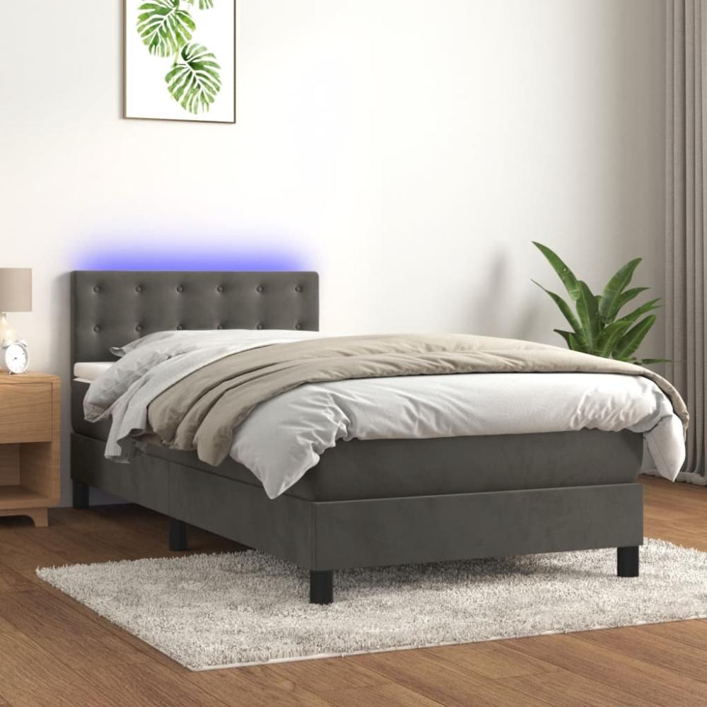 vidaXL Boxspringbett mit Matratze & LED Dunkelgrau 100x200 cm Samt 3134628 Bild 1