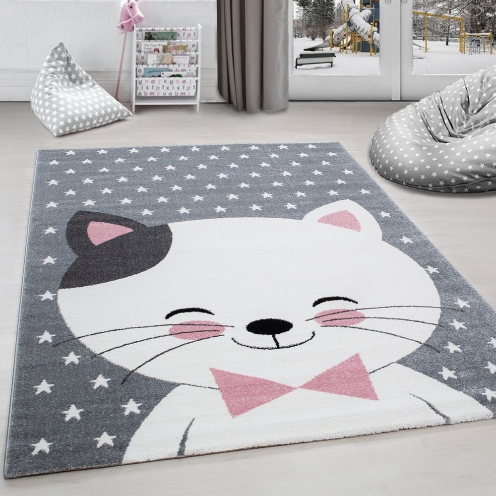 Carpettex Kinderteppich Niedliches Katze design, Läufer, Höhe: 11 mm, Kinderteppich Katze Design Rosa Baby Teppich Kinderzimmer Pflegeleicht Bild 1