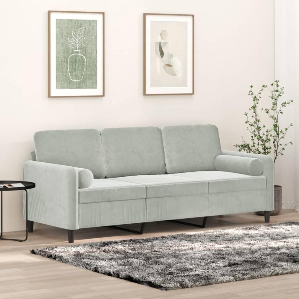 vidaXL 3-Sitzer-Sofa mit Zierkissen Hellgrau 180 cm Samt 3200891 Bild 1