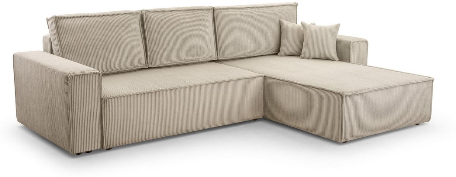 Furnix Ecksofa MANRESA MINI in L-Form Schlaffunktion Bettkasten PSO100 Beige, Zierkissen, moderner Cord, Design & Funktionalität Bild 1