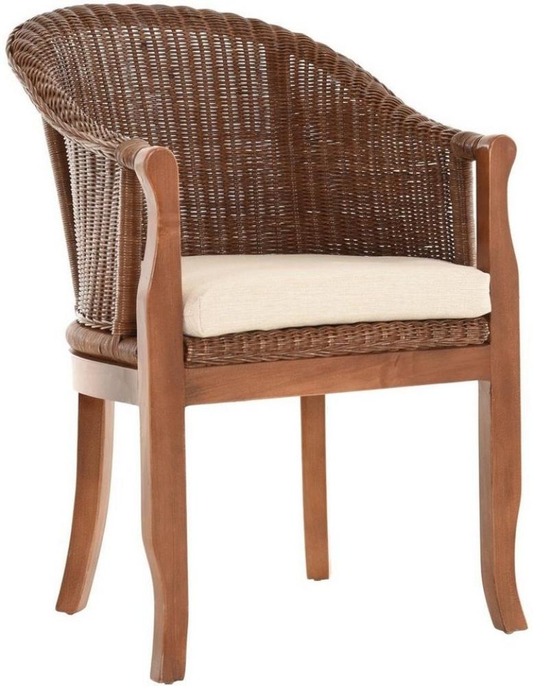 Krines Home Relaxsessel Rattan-Sessel mit Holzbeinen, Sessel aus echtem Rattan- mit Polster, Rattanstuhl Bild 1