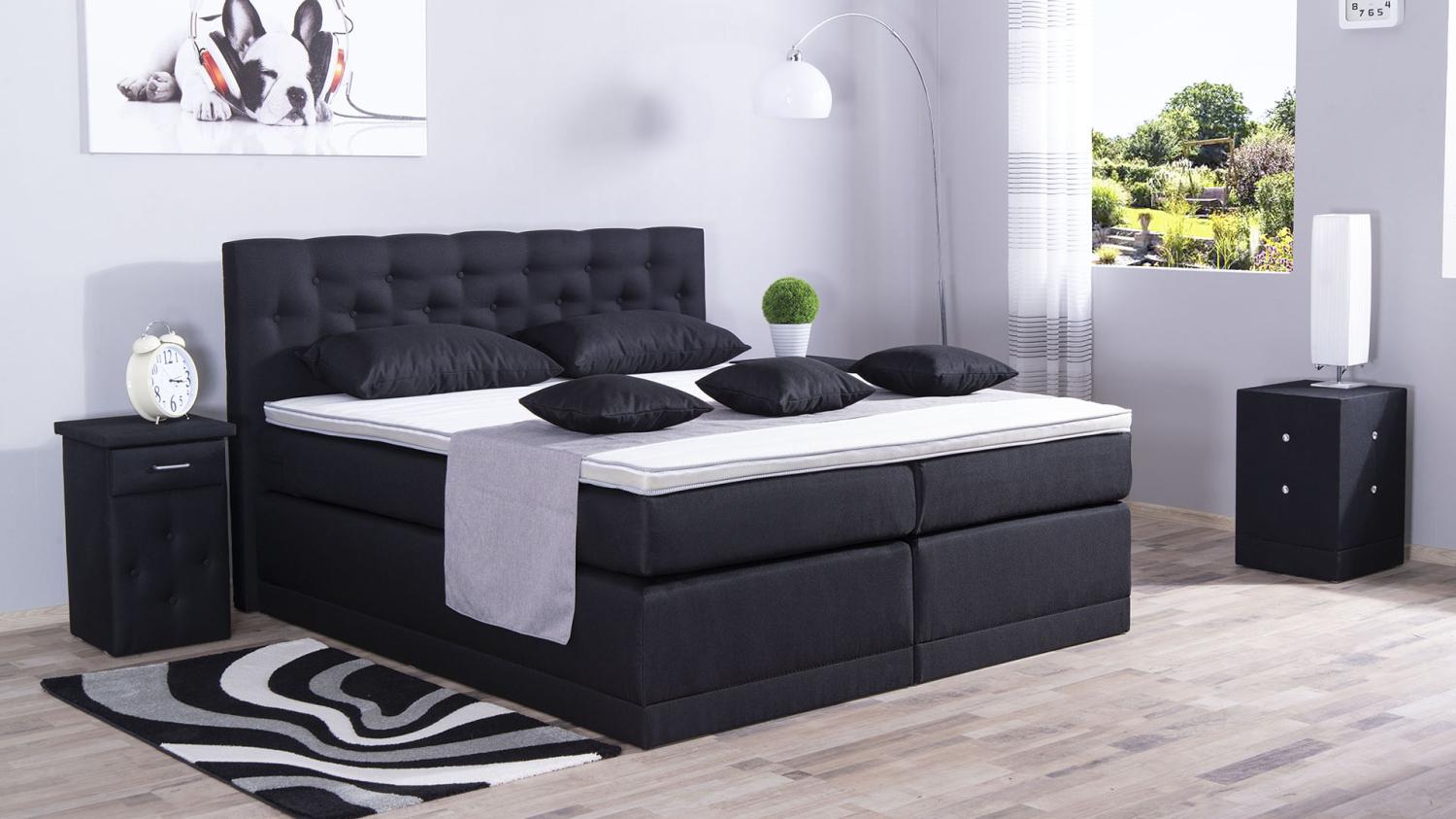 AUKONA| Boxspringbett Helena Schwarz 200x200 | 7- Zonen Taschenfederkern Matratze, mit Komfortschaumtopper Bild 1