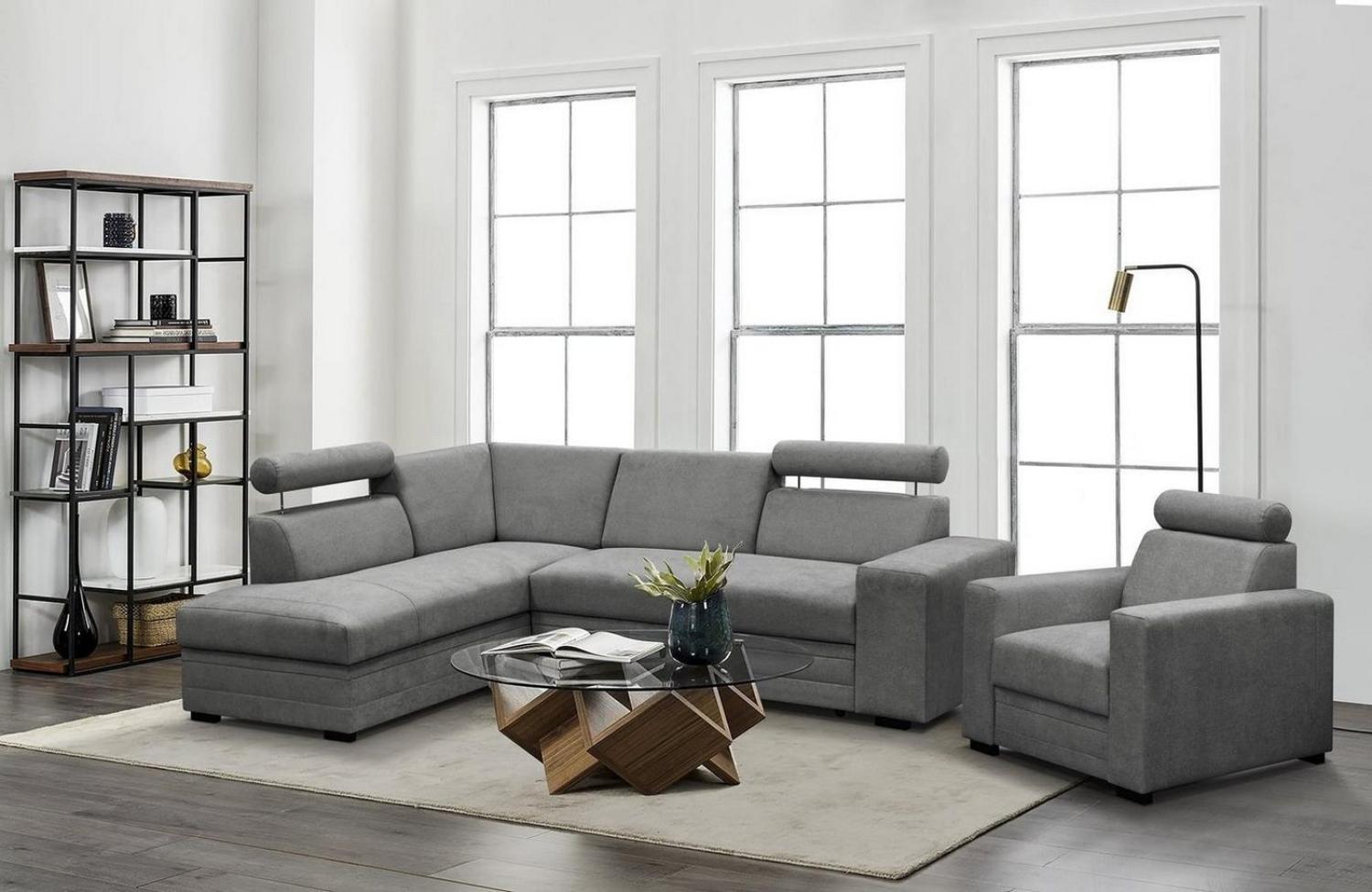 Beautysofa Polstergarnitur Roma Die Lieferung beinhaltet die Lieferung in die Wohnung, (modernes Set Eckgarnitur mit Sessel, Schlaffunktion, Bettkasten, verstellbare Kopfstützen), gepolstertes Ecksofa mit Sessel aus Bonnell-Federn für Wohnzimmer Bild 1