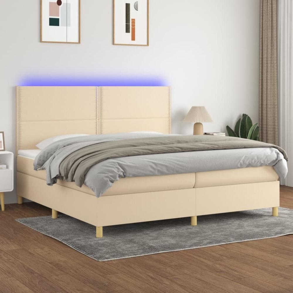 vidaXL Boxspringbett mit Matratze & LED Creme 200x200 cm Stoff, Härtegrad: H2 [3135386] Bild 1