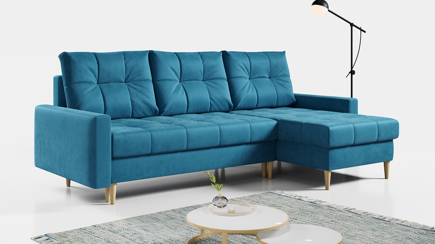 Ecksofa Wohnzimmer - L-form mit Schlaffunktion und Bettkasten - ASTRA - Hellblau Mikrofaser Bild 1