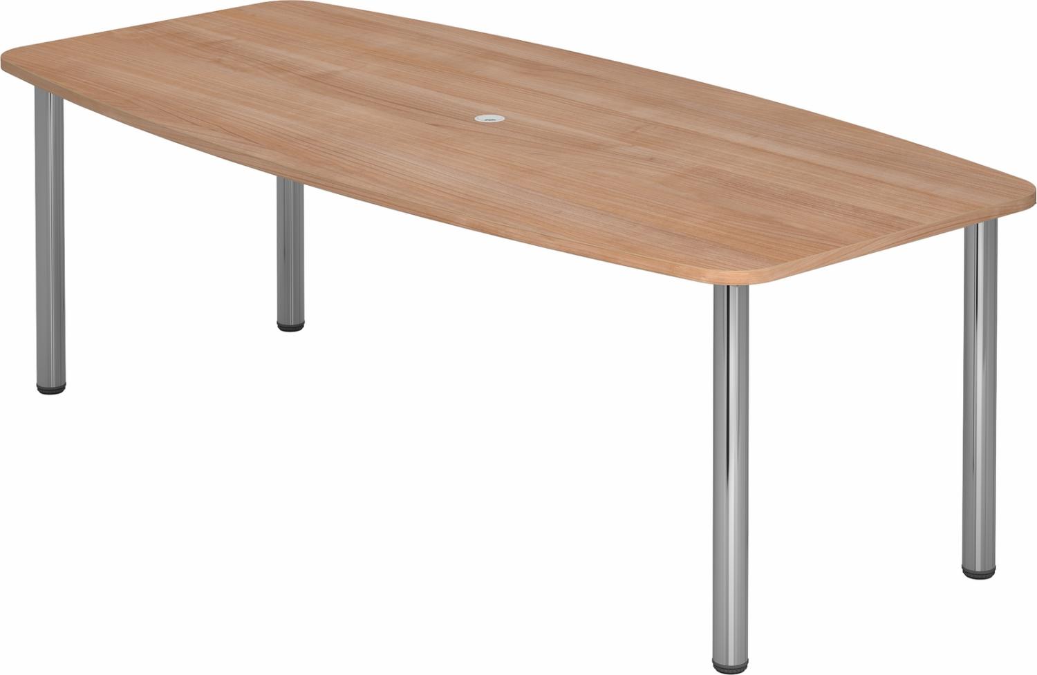 bümö Konferenztisch oval 220x103 cm großer Besprechungstisch in Nuss, Besprechungstisch mit Chromfüßen, Meetingtisch für 8 Personen, XXL-Tisch für Besprechungsraum & Meeting, KT22C-N Bild 1