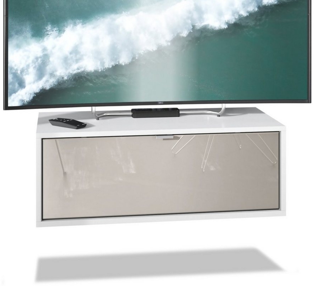 TV Board Lana 80 Hängeschrank Lowboard 80 x 29 x 37 cm, Korpus in Weiß Matt, Fronten in Sandgrau Hochglanz Bild 1