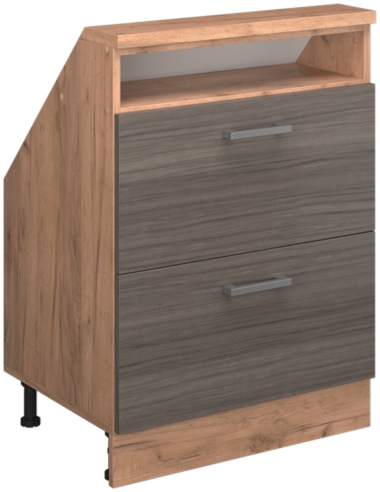 Küchenschrank für Dachschrägen R-Line Edelgrau 60 cm mit 2 Schubladen Vicco Bild 1