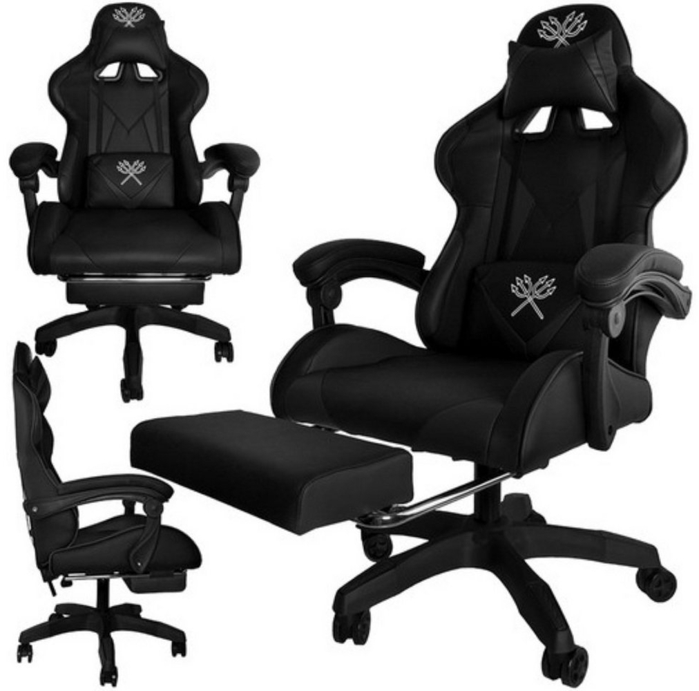 MALATEC Gaming-Stuhl Ergonomischer Bürostuhl PC Stuhl Gaming-Stuhl mit Kissen Silikonrollen (Gaming-Stuhl mit verstellbarer Rückenlehne und ausziehbarer Fußstütze), Ausziehbare Fußstütze für zusätzlichen Komfort und Blutzirkulation. Bild 1