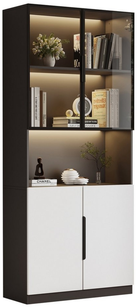 REDOM Vitrine Wohnzimmer Schrank Schaukasten (Bücherregal für Sammlerstücke, 1-St, 4 Türen(2 Glastüren) mit LED-Leuchten,Glastüren und Aluminiumrahmen für Dekoration Bild 1