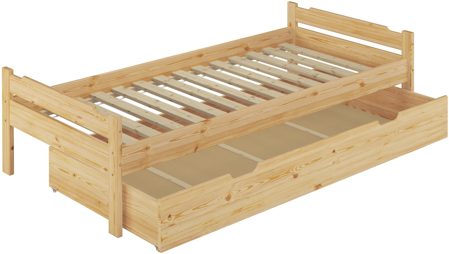 Bett Kiefer massiv 90x200 Einzelbett Singlebett Massivholz Zubehör wählbar V-60.31-09Rollrost und Bettkasten inkl. Bild 1