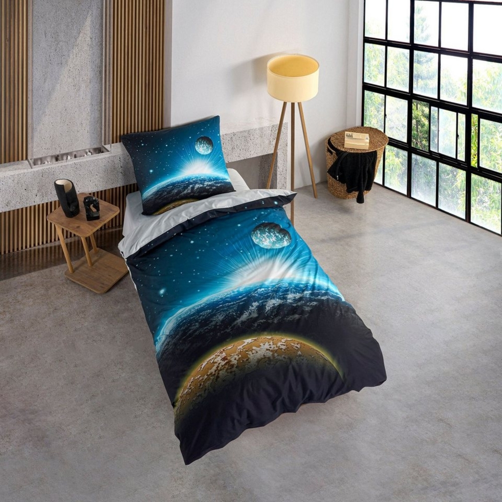 KK Kinderbettwäsche Bettwäsche Set mit Mond und Planet 135x200 cm Bild 1