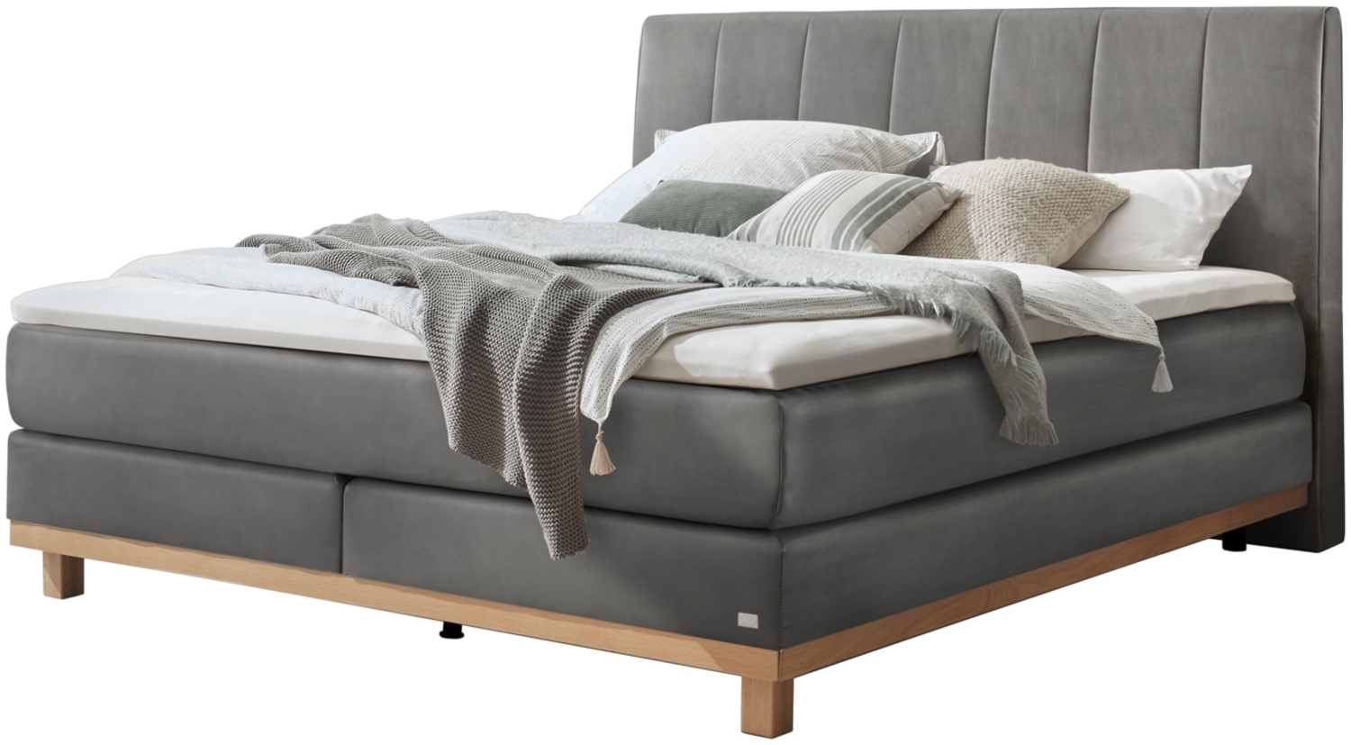 Estela Boxspringbett grau Eiche MassivholzPolyester 214cm x 203cm x 115cm Bild 1