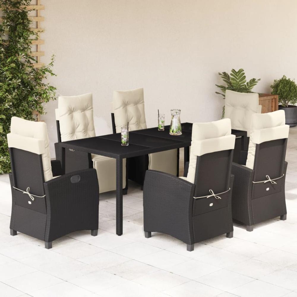 vidaXL 7-tlg. Garten-Essgruppe mit Kissen Schwarz Poly Rattan Bild 1