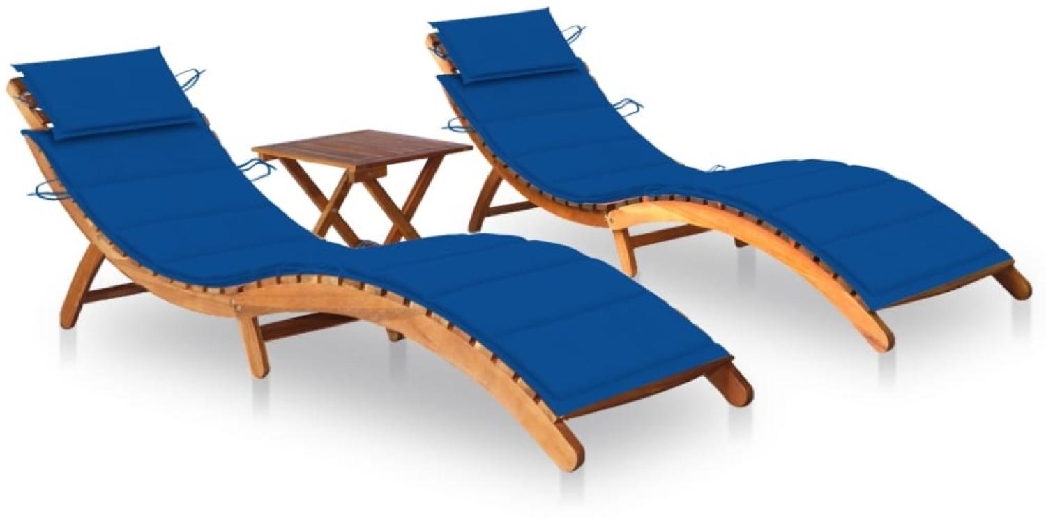 vidaXL Sonnenliegen 2 Stk. mit Tisch und Auflagen Massivholz Akazie 3077386 Bild 1