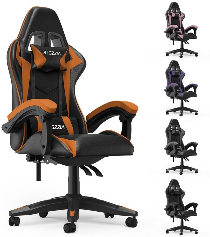 BIGZZIA Gaming-Stuhl Bürostuhl Ergonomisch mit Lendenkissen + Kopfstütze, Ergonomischer Bürostuhl höhenverstellbar Bild 1