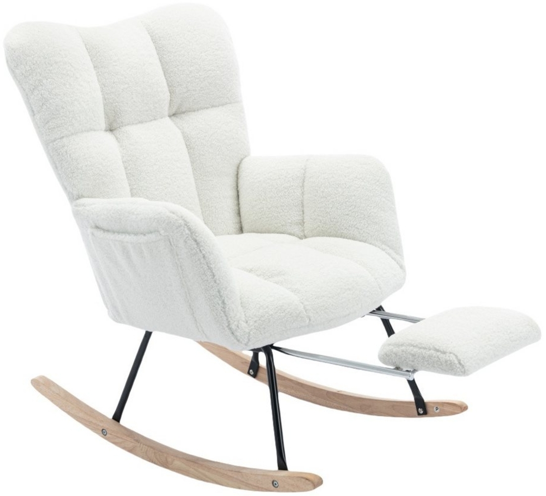 IDEASY Schaukelstuhl Gepolsterter Schaukelstuhl mit ausziehbarem Fußteil, Ohrensessel, Gepolstert, Teddy-Stoff, Holz-Schaukelbeine, ausziehbares Pedal Bild 1