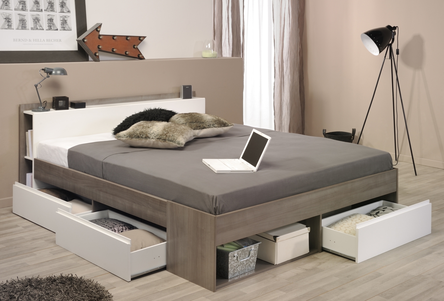 Parisot Most Funktionsbett Eiche mit 3 Bettkästen 160x200cm Bild 1