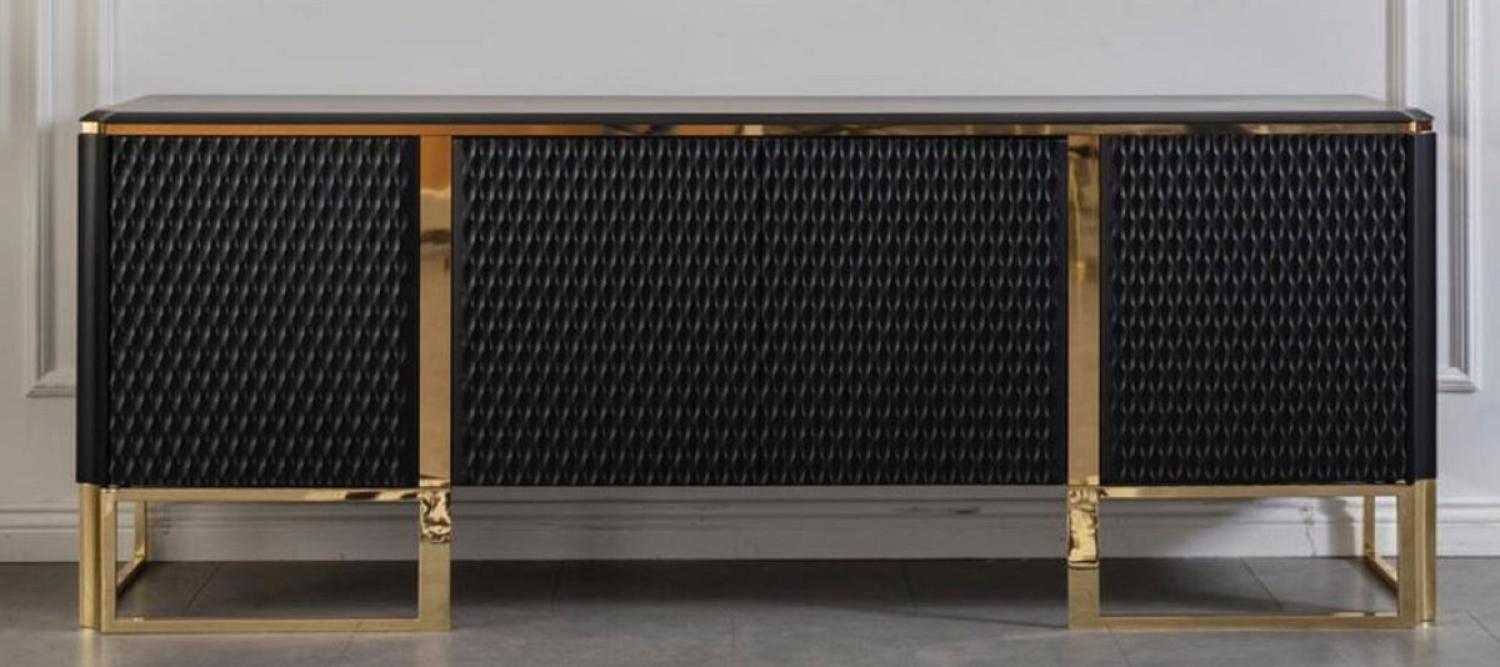 Casa Padrino Luxus Sideboard Schwarz / Gold 220 x 50 x H. 83 cm - Edler Massivholz Schrank mit 4 Türen - Luxus Möbel - Luxus Qualität Bild 1