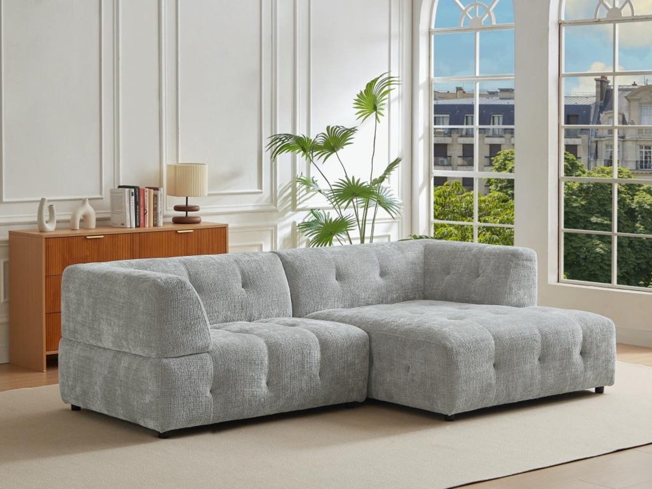 Vente-unique - Ecksofa - Ecke rechts - Strukturstoff - Grau - NOSAVO Bild 1