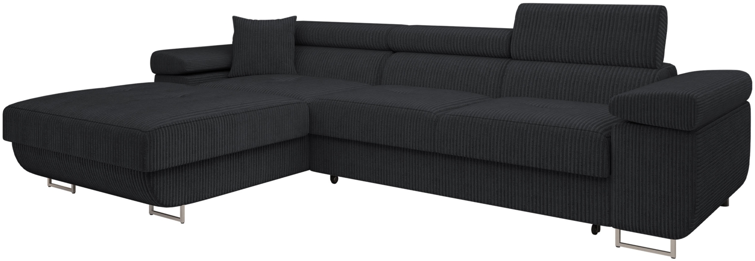 Ecksofa Torezio Mini Cord mit Bettkasten, Schlaffunktion und Einstellbare Kopfstützen (Farbe: Poso 135, Seite: Links) Bild 1