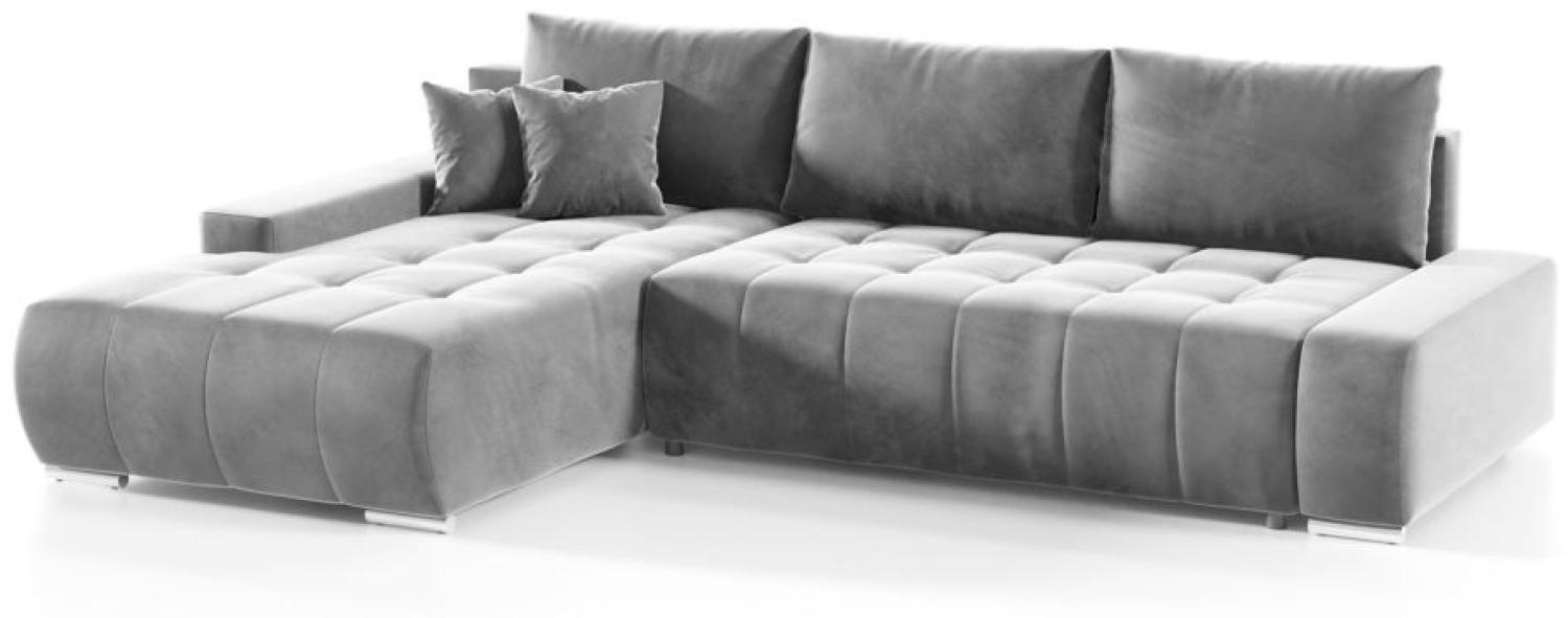 Ecksofa Sofa mit Schlaffunktion VOGAR Stoff Monolith Hellgrau Ottomane Links Bild 1