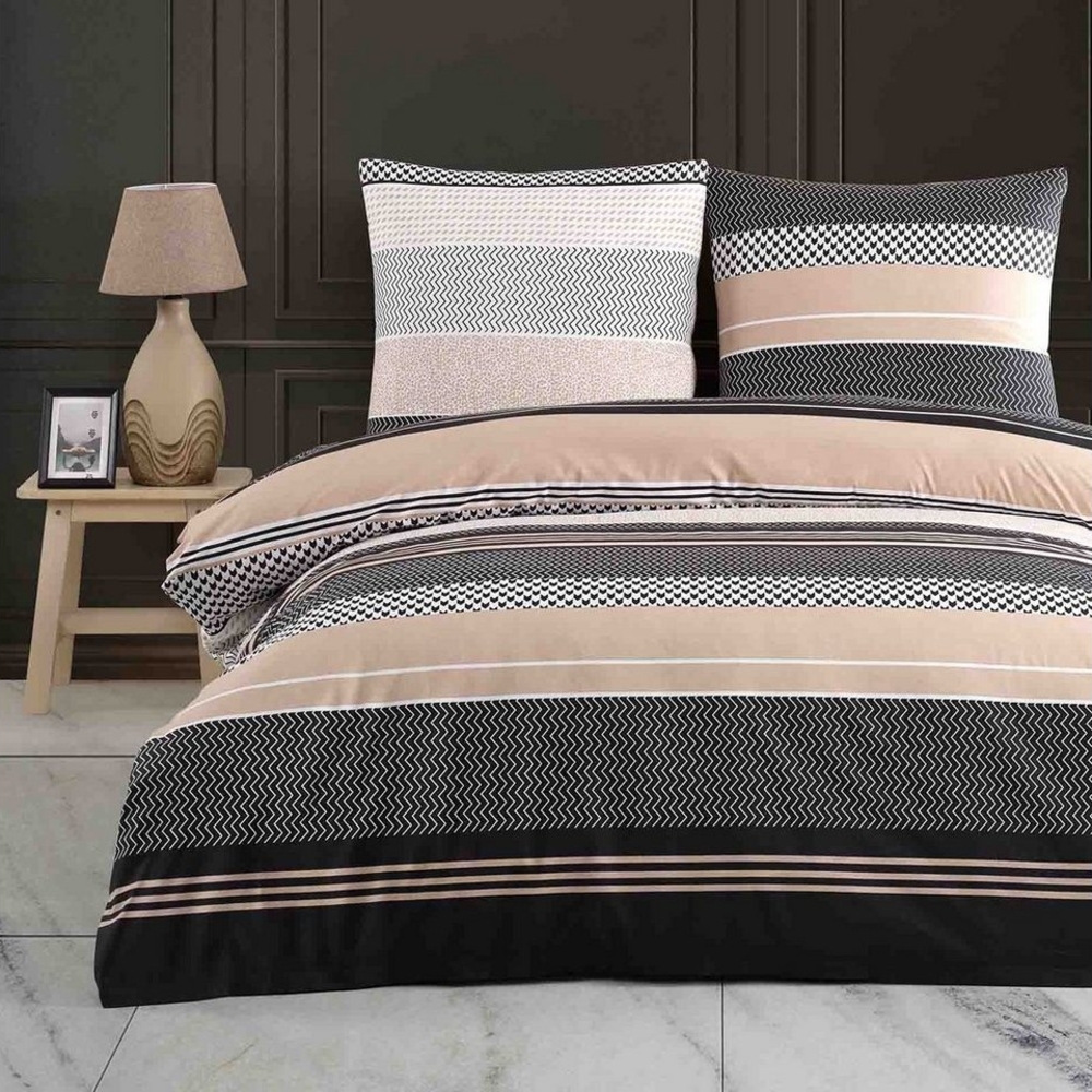 Buymax Bettwäsche Zigo, Renforcé, 4 teilig, Bettbezug-Set 135x200 cm 100% Baumwolle mit Reißverschluss, Streifen Bild 1