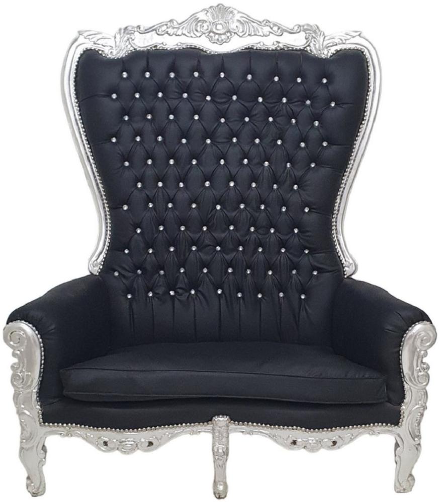 Casa Padrino Barock Hochlehn 2er Sofa Schwarz / Silber - Prunkvolles Barockstil Sofa mit Glitzersteinen - Wohnzimmer Möbel im Barockstil - Barock Möbel - Edel & Prunkvoll Bild 1