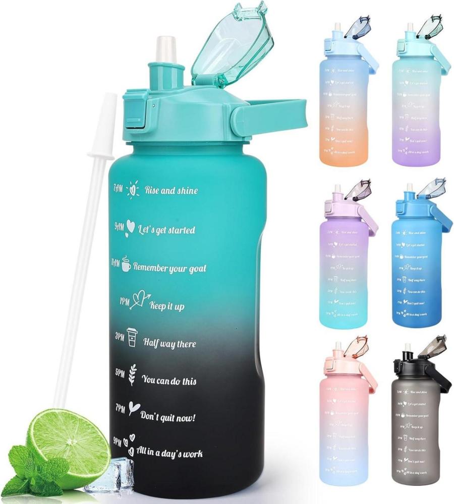 Auslaufsichere 2L Trinkflasche BPA Free mit Zeitmarkierung & Strohhalm, Rosa Bild 1