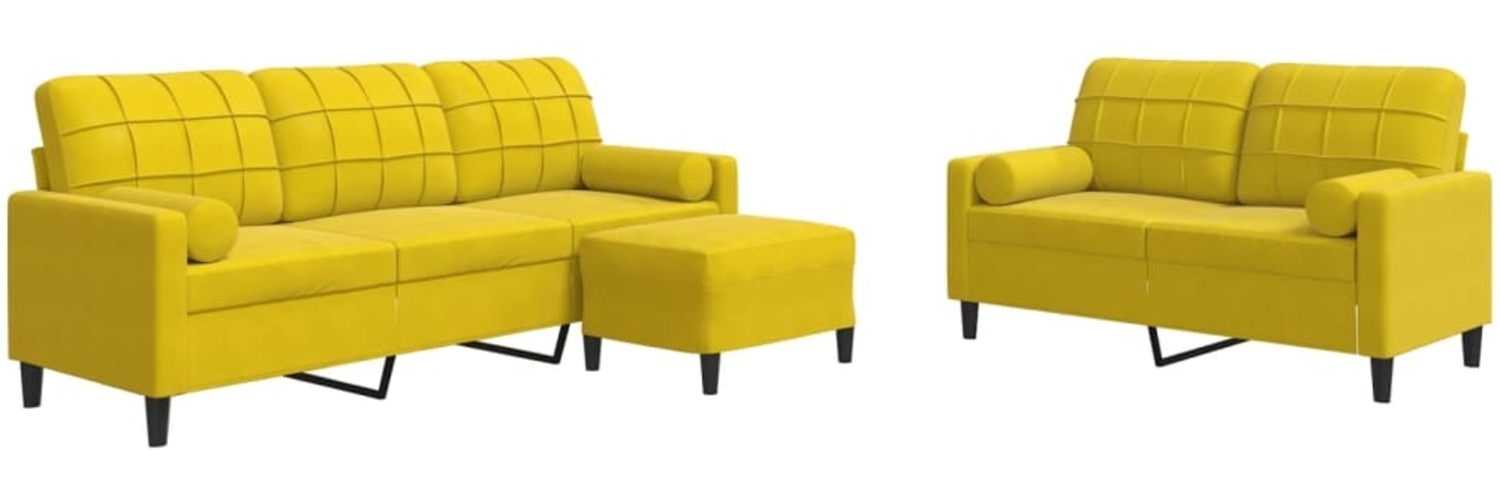 vidaXL 3-tlg. Sofagarnitur mit Kissen und Nackenrollen Gelb Samt 3278427 Bild 1