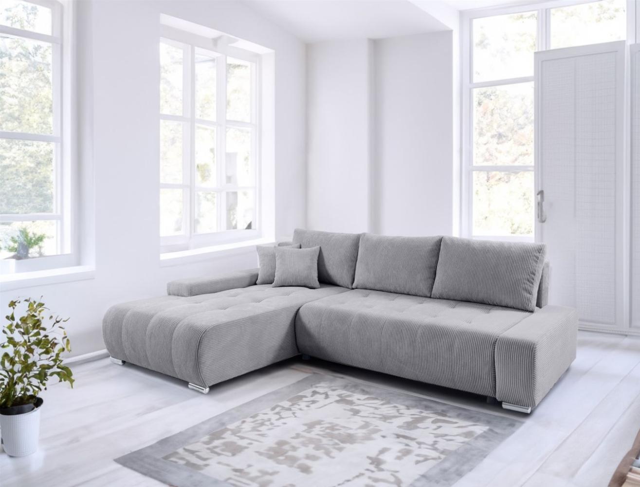 Ecksofa Sofa mit Schlaffunktion VOGAR Stoff Poso Hellgrau Ottomane Links Bild 1